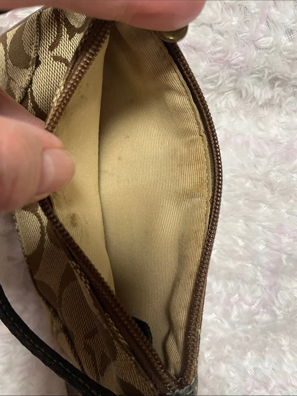 Coach Brown Signature Canvas Wristlet with Leather Tag